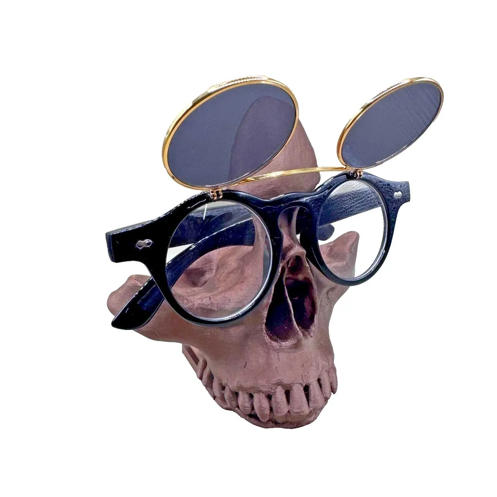 Music Festival Fashion Sunglasses Round Lenses Flip-Up Unisex - Shiny Black